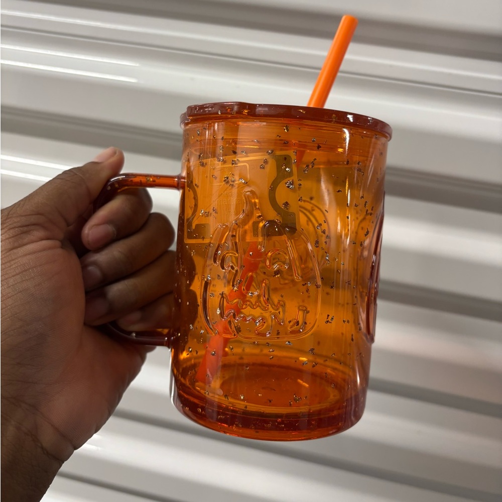 20-Ounce Orange Glitter Acrylic Pumpkin Mug w/ Lid & Straw, Way to Celebrate